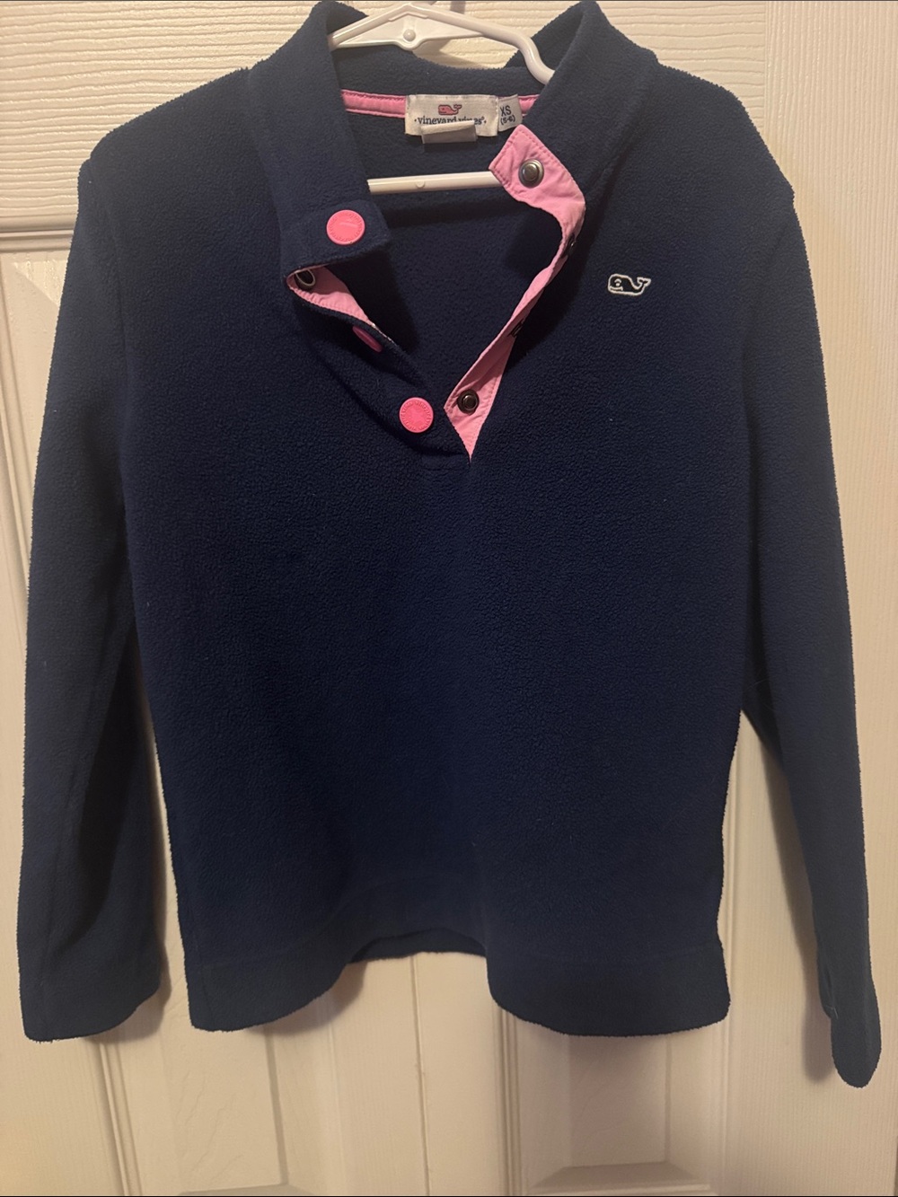 Vineyard Vines Navy Fleece Pullover with Pink Trim